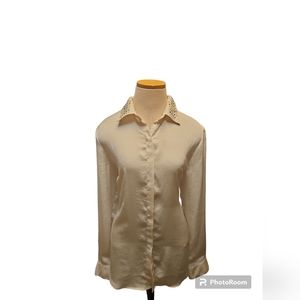 T Tahari button down studded collar blouse